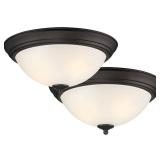 Designers Fountain Flush Mount Ceiling Light, 2-Pack, 13 Inch Frosted Glass Lighting Fixture for Kitchen, Bedroom, Bathroom, and Hallway, LED Bulbs Not Included, Oil Rubbed Bronze