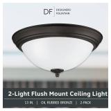 Designers Fountain Flush Mount Ceiling Light, 2-Pack, 13 Inch Frosted Glass Lighting Fixture for Kitchen, Bedroom, Bathroom, and Hallway, LED Bulbs Not Included, Oil Rubbed Bronze