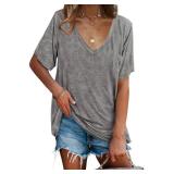 imesrun Womens V Neck Tshirts Short Sleeve Loose Casual Summer Tops with Pokcet Grey XXL