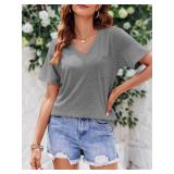 imesrun Womens V Neck Tshirts Short Sleeve Loose Casual Summer Tops with Pokcet Grey XXL