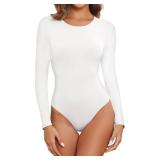 BALENNZ White Bodysuit Long Sleeve Spring White Long Sleeve Bodysuit Women Round Neck White Body Suit Large