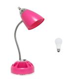 Simple Designs LD1015-PNK-LB 19.5\" Flossy Organizer Desk Lamp with Charging Outlet Lazy Susan Base and LED Bulb, Pink