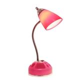 Simple Designs LD1015-PNK-LB 19.5\" Flossy Organizer Desk Lamp with Charging Outlet Lazy Susan Base and LED Bulb, Pink