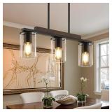 Mecgirn Farmhouse Dining Room Light Fixtures Over Table, Black Pendant Lights for Kitchen Island, 3 Light Linear Chandelier Lighting with Wood Retail- $105