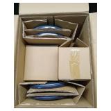 Famiware Star Dinnerware Set with Pasta Bowls, Service for 4 (16pcs), Ribbed Stoneware Plates and Double Bowls Dishes Sets - Chip & Scratch Resistant, Microwave & Dishwasher Safe, Nebulas Blue