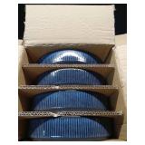 Famiware Star Dinnerware Set with Pasta Bowls, Service for 4 (16pcs), Ribbed Stoneware Plates and Double Bowls Dishes Sets - Chip & Scratch Resistant, Microwave & Dishwasher Safe, Nebulas Blue