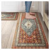 Collive Boho Kitchen Mats 2PCS, Cushioned Kitchen Mat for Floor Anti Fatigue Waterproof Kitchens Rugs Set of 2, Non Skid Comfort Standing Rug for Office, Sink, Laundry, 17"x30"+17"x47"
