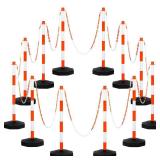 Amylove 12 Packs Traffic Delineator Post Cone with Base, Traffic Cones Safety Cones Caution Cones Plastic Stanchion Chain Safety Barriers with 6.6 Feet Link Chain and S Hooks for Parking Lot (Orange)