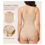 BRABIC Bodysuit Shapewear for Women Tummy Control Panties Seamless Sleeveless Tops V-Neck Camisole Jumpsuit (Beige Brief, Medium/Large)