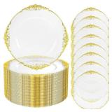 ejonirinjonir EI 20pcs Clear and Gold Charger Plate for Dinner Plates Table Disposable Charger Plate & Service Plates Bulk Gold for Wedding,Party, Retail $50