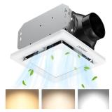 FASDUNT 2-in-1 Bathroom Exhaust Fan with Light - 110 CFM Ventilation & 1.0 Sones - Easy Installation, Energy Efficient, 3 Dimmable LED 3000K/4000K/5000K for Home Bath Office Hotel, Retail $60