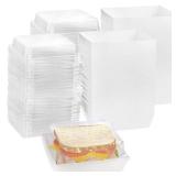 Hiceeden Set of 100 Sandwich Boxes with Clear Lids, White Paper Charcuterie Boxes, 5" Square Dessert Cake Boxes Food Grade for Swiss Roll, Hamburger, Pasta, Salad, Cookie, Retail $21