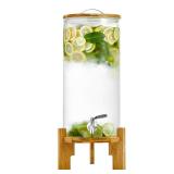Beverage Dispenser 2.9 Gallon with Spigot Glass Water Dispenser for Parties, Bars, Restaurants (11 L) with Wood Stand Drink Dispensers, Retail $80