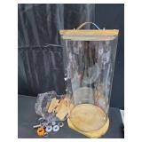 Beverage Dispenser 2.9 Gallon with Spigot Glass Water Dispenser for Parties, Bars, Restaurants (11 L) with Wood Stand Drink Dispensers, Retail $80