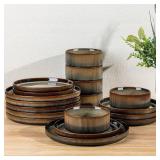 TheTerra Ceramic Dinnerware Sets for 6, 18 Pieces Porcelain Lightweight Speckled Plates and Bowls Sets, Scratch Resistant Dish Set, Oven & Microwave & Dishwasher Safe, Coca Mocha, Retail $100