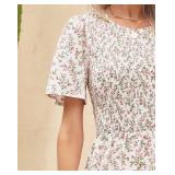 Maggeer 2025 Womens Summer Spring Short Sleeve Maxi Dress Casual Smocked Boho Baby Shower Beach Wedding Guest Floral Long Dresses for Women Red Flower L