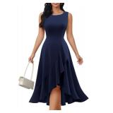 DRESSTELLS Cocktail Dresses for Women Wedding Guest Church, 2025 Vintage Tea Party Aline Modest Funeral Fit Flare Evening Dress Navy M