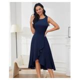 DRESSTELLS Cocktail Dresses for Women Wedding Guest Church, 2025 Vintage Tea Party Aline Modest Funeral Fit Flare Evening Dress Navy M