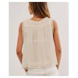People Free Dupes Top, Women Sleeveless Ruffled Lace Tank Tops Boho Summer Vacation Tops White Large