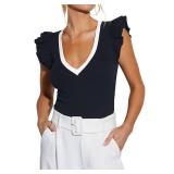 INFITTY V Neck Tops for Women Summer Shirts Knit Ribbed Tank Top Going Out Sexy Blouse Trendy 2026 Fashion Black M