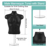 Geetery 4 Pack Male Mannequin Torso Half Body Mannequin with Stand and Hanging Hook Stackable Dress Form Hollow Back for Tshirt Display, Countertop, Craft Shows, Photos and Design, Small-Medium Size R