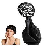 2 In1 Wrap Cap Bonnet Reversible Adjustable Tie Band, Silk Bonnet Hair Wrap Cap for Silk Press, New Satinbonnet for Sleeping, Double Layered Nettie Band for Curly (Black)