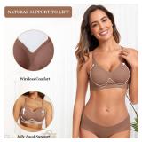 OEAK Womens Wireless Bras Comfortable Push Up Bra No Underwire Bra Full Support Lift Bralette Everyday Seamless Tshirt Bras Coffee M