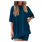 PRETTYGARDEN Women 2 Piece Lounge Set 2026 Summer Casual Oversized Shirts Biker Shorts Matching Airport Travel Outfit Clothes (Lake Blue,X-Large)