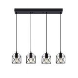 ROCUNSI 4-Light Hanging Pendant Light Fixtures, Farmhouse Kitchen Island Light Fixture, Industrial Hanging Pendant Lighting for Dining Room Bedroom Hallway, Black Metal Cage Pendant Lamp, E26 Base, Re