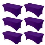 Dailyset 6-Pack Premium Purple Spandex Tablecloths for 6ft Rectangle Tables, Stain & Wrinkle-Resistant, Washable Stretch Polyester Fitted Table Cover for Weddings, Banquets, Trade Shows Events, Retail