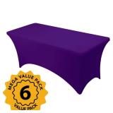 Dailyset 6-Pack Premium Purple Spandex Tablecloths for 6ft Rectangle Tables, Stain & Wrinkle-Resistant, Washable Stretch Polyester Fitted Table Cover for Weddings, Banquets, Trade Shows Events, Retail