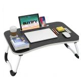 BUYIFY Folding Lap Desk, 23 Inch Portable Wood Black Laptop Bed Desk Lap Desk with Cup Holder, for Working Reading Writing, Eating, Watching Movies for Bed Sofa Couch Floor, Retail $33