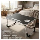 BUYIFY Folding Lap Desk, 23 Inch Portable Wood Black Laptop Bed Desk Lap Desk with Cup Holder, for Working Reading Writing, Eating, Watching Movies for Bed Sofa Couch Floor, Retail $33