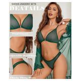 Avidlove Lingerie Set for Women Mesh Bra and Panty Sets 2 Piece Sexy Underwear Sheer Babydoll Outfits Green
