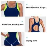 Zando Modest One Piece Swimsuit for Women 2026 Boyleg Athletic Bathing Suit with Rash Guard, Raceback Bathing Suits for Water Aerobics Full Coverag Swimwear Black and Neon Yellow Splicing, Size 2-4