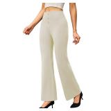 keriffe Womens Bootcut Dress Pants High Waist Stretchy Business Work Casual Trousers with Back Pockets Office Slacks Khaki Large