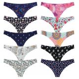 QOVOQ Thong underwear for women,No Show Breathable Cotton Womens Thongs Underwear Seamless Thongs for Women (Multicoloured E-10pack, Large)