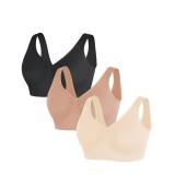 FeelinGirl Bras for Women No Underwire Seamless Wireless Bralettes Full Coverage Everyday Bras 3-Pack (Black/Chestnut Brown/Beige Gray, XXL)