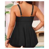 Plus Size Tankini Top Only - Flowy Bathing Suits Top Plus Size Swim Top 2025 Modest Swimsuits Top Black 28W