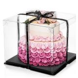 Cididu Large Clear Cake Box, Tall Cake Box Carrier 12x12x10 Inch, Tiered Transparent Cake Packaging Boxes with Lid and Board, PET Clear Gift Containers for Birthday Wedding Party