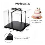 Cididu Large Clear Cake Box, Tall Cake Box Carrier 12x12x10 Inch, Tiered Transparent Cake Packaging Boxes with Lid and Board, PET Clear Gift Containers for Birthday Wedding Party
