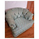 MCM wonderful condition Tufted Damask Sofa Set in Duck Egg Blue with matching swivel tufted chair