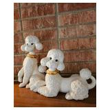 White Spaghetti Poodle Figurines with Gold Collars