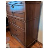 MCM Bedroom Suite Traditional Wood 5-Drawer Dresser with Bronze Handles, 9 drawer Long Dresser with Mirror, Full sized bed with headboard and footboard. Set includes mattress and box spring. Beautiful