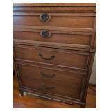 MCM Bedroom Suite Traditional Wood 5-Drawer Dresser with Bronze Handles, 9 drawer Long Dresser with Mirror, Full sized bed with headboard and footboard. Set includes mattress and box spring. Beautiful