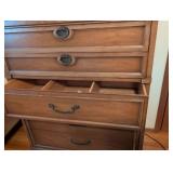 MCM Bedroom Suite Traditional Wood 5-Drawer Dresser with Bronze Handles, 9 drawer Long Dresser with Mirror, Full sized bed with headboard and footboard. Set includes mattress and box spring. Beautiful