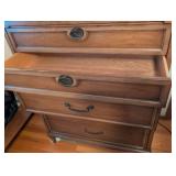 MCM Bedroom Suite Traditional Wood 5-Drawer Dresser with Bronze Handles, 9 drawer Long Dresser with Mirror, Full sized bed with headboard and footboard. Set includes mattress and box spring. Beautiful