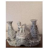 Ornate White Porcelain Cherub Candelabra Set