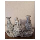 Ornate White Porcelain Cherub Candelabra Set