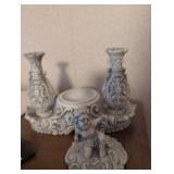 Ornate White Porcelain Cherub Candelabra Set